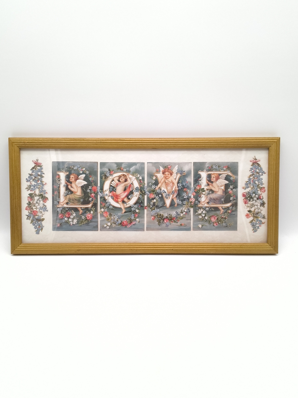 Vintage Gold Framed LOVE Art Print Wall Decor - Cupid, Cherub, Angel, Valentine